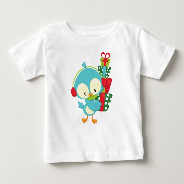 Christmas Bird, Cute Bird, Gifts, Presents, Xmas Baby T-Shirt (Front)