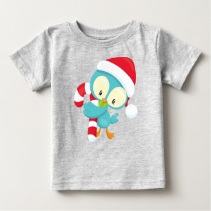 Christmas Bird, Cute Bird, Santa Hat, Candy Cane Baby T-Shirt
