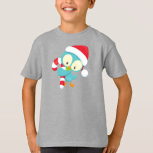 Christmas Bird, Cute Bird, Santa Hat, Candy Cane T-Shirt