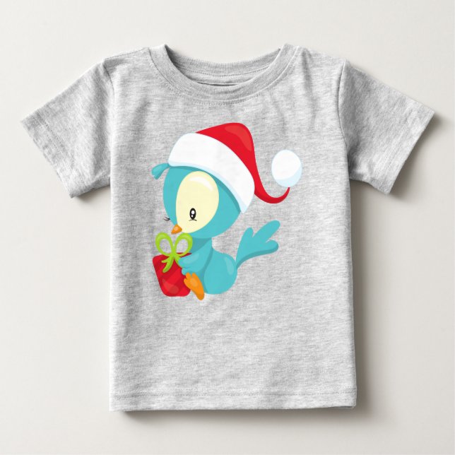 Christmas Bird, Cute Bird, Santa Hat, Gift, Xmas Baby T-Shirt (Front)