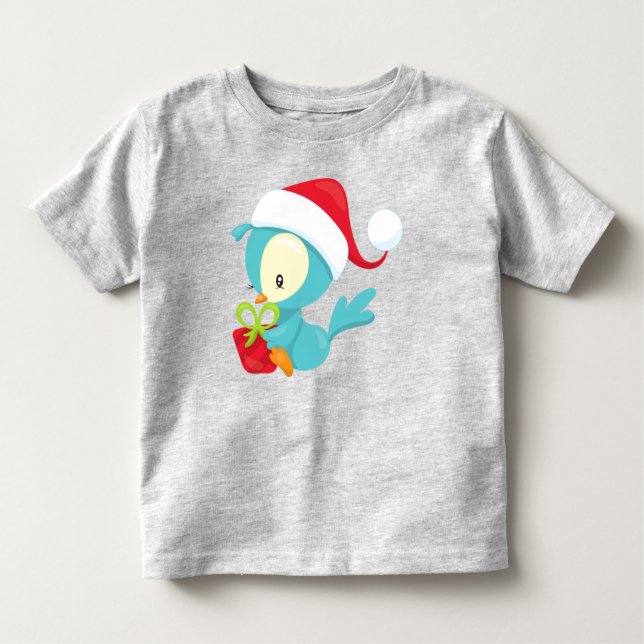 Christmas Bird, Cute Bird, Santa Hat, Gift, Xmas Toddler T-Shirt (Front)