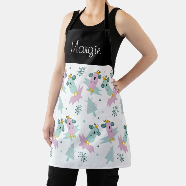 Christmas Bird Doodle Art Pattern Apron (Insitu)