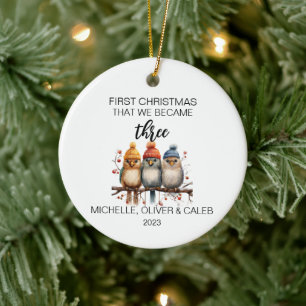 Christmas Bird Family of Three Ceramic Ornament
