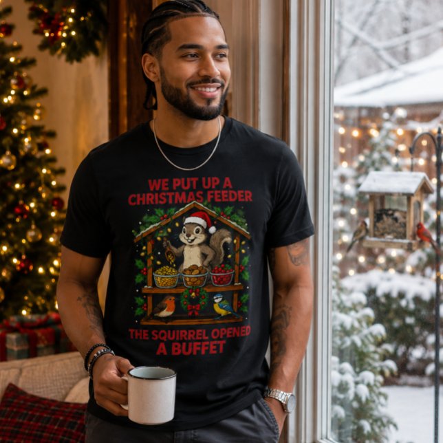 Christmas Bird Feeder Squirrel Buffet T-Shirt (Christmas Squirrel Buffet T-Shirt 🎄🐿️)