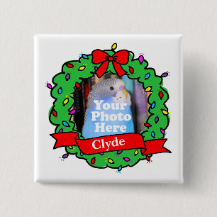 Christmas Bird Photo Wreath 15 Cm Square Badge
