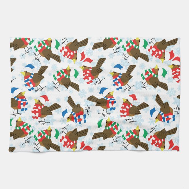 christmas bird santa tea towel (Horizontal)