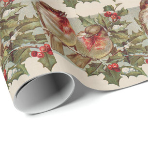 Christmas Bird Songbird Holly Snow Wrapping Paper