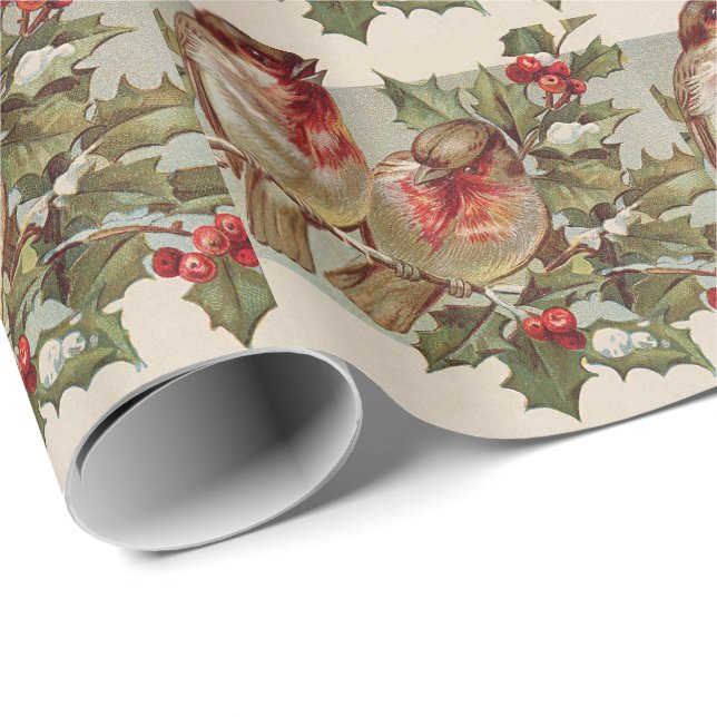 Christmas Bird Songbird Holly Snow Wrapping Paper (Roll Corner)