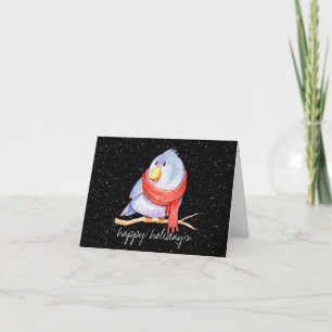 Christmas Bird with Scarf In Snowflakes Card
