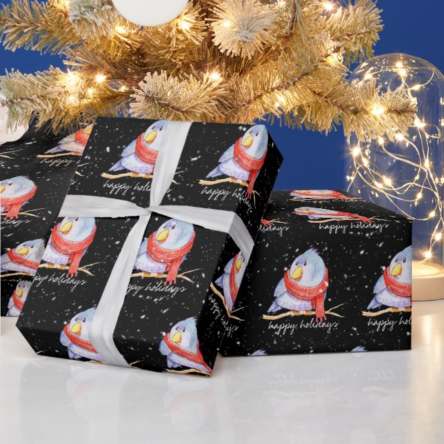 Christmas Bird with Scarf In Snowflakes  Wrapping Paper (Holidays)