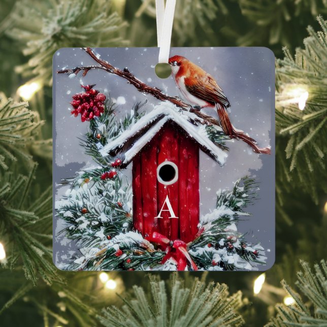 Christmas birdhouse initial  metal tree decoration (Insitu)