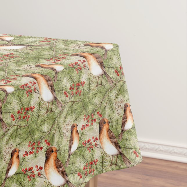 Christmas Birds and Pine Boughs Tablecloth (In Situ)