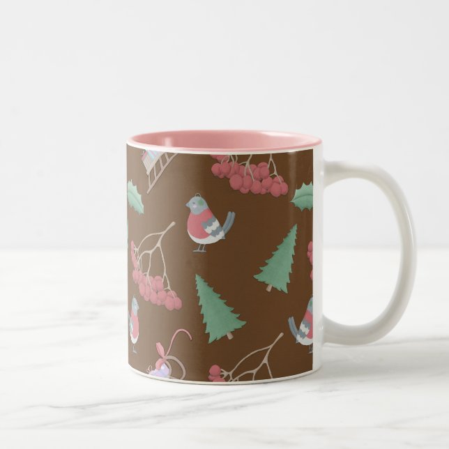 Christmas Birds and Sled Two-Tone Coffee Mug (Right)