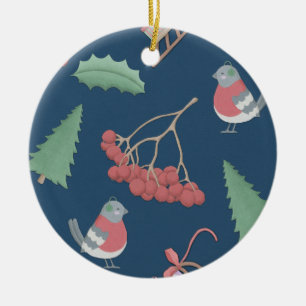 Christmas Birds and Sleds Blue Ceramic Tree Decoration