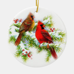 Christmas Birds Ceramic Ornament