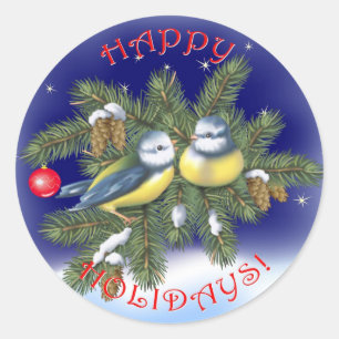 Christmas Birds Classic Round Sticker