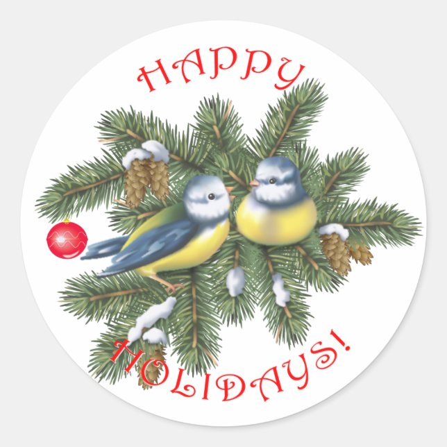 Christmas Birds Classic Round Sticker (Front)