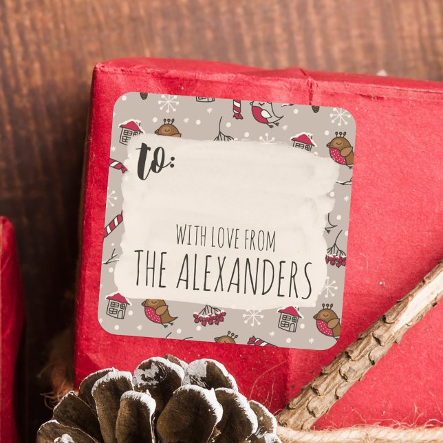 Christmas Birds 'Home For The Holidays' To & From Square Sticker (Creator Uploaded)