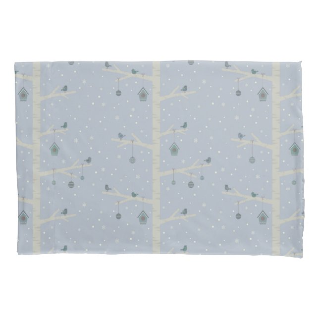 Christmas birds on forest tree in wintertime  pillowcase (Front)