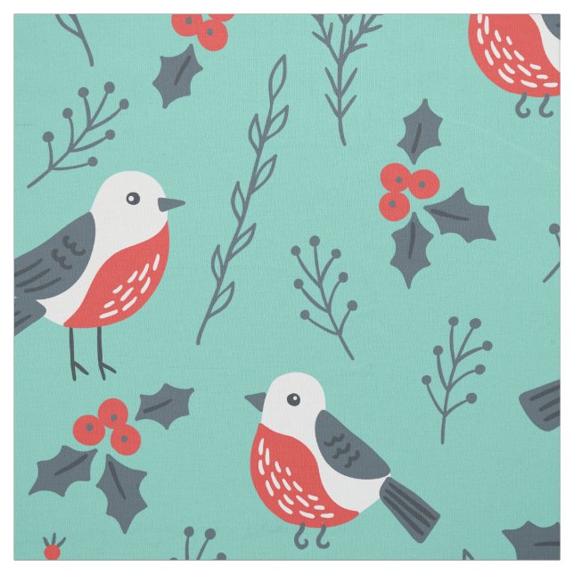 Christmas Birds & Trimmings Pattern Fabric (Swatch)