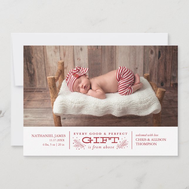 Christmas Birth Announcement Holiday Card (Front)
