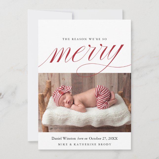 Christmas Birth Announcement, Newborn Holiday Card (Front)