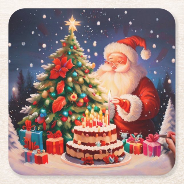 Christmas Birthday 11 Square Paper Coaster (Front)