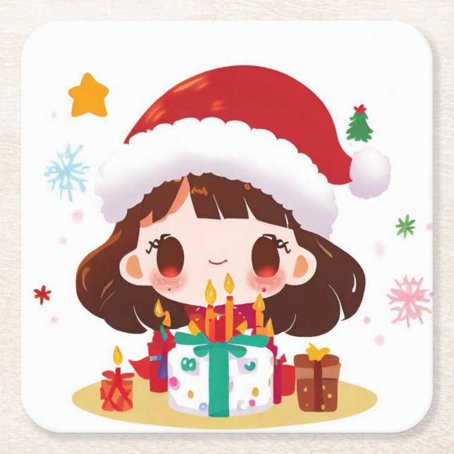 Christmas Birthday 2 Square Paper Coaster (Front)