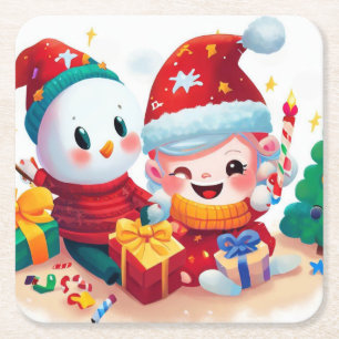 Christmas Birthday 5 Square Paper Coaster