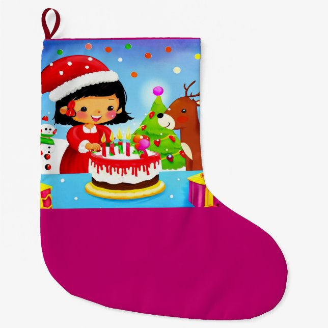 Christmas Birthday 7 Large Christmas Stocking (Front)