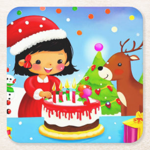 Christmas Birthday 7 Square Paper Coaster