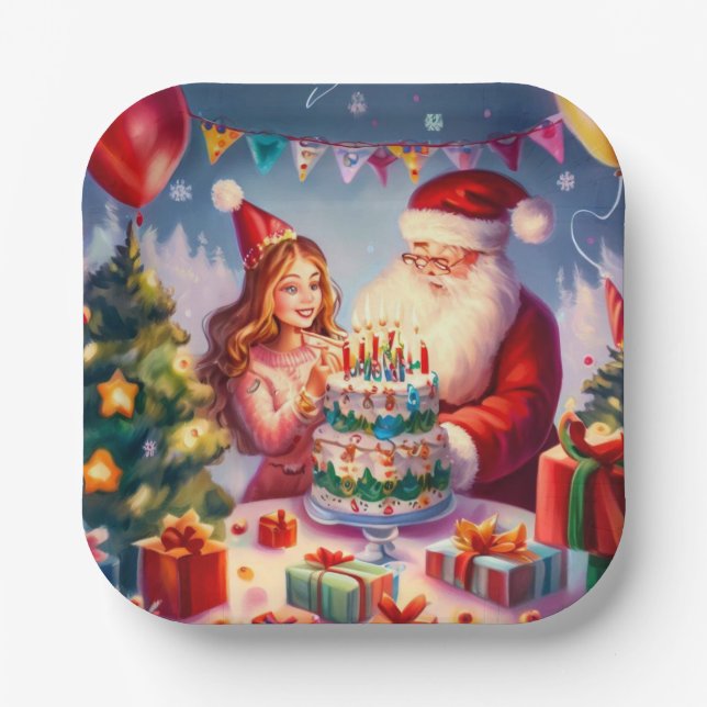 Christmas Birthday 8 Paper Plate (Front)