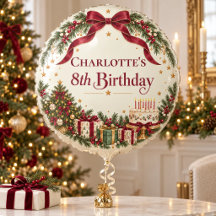 Christmas Birthday Burgundy Bow & Tree Balloon