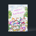 Christmas Birthday Card with Happy Snowmans Party<br><div class="desc">Christmas Birthday Cards with Happy Snowmans Birthday Party Funny Drawing Cartoon Snowman and Text - Customisable - or Choose / Add Your Unique Text / Font / Colour - Make Your Special Birthday Card Gift - Resize and move or remove and add elements / image with Customisation tool ! -...</div>