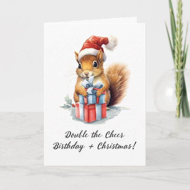 Christmas Birthday Cute Watercolor Squirrel Card (Front)