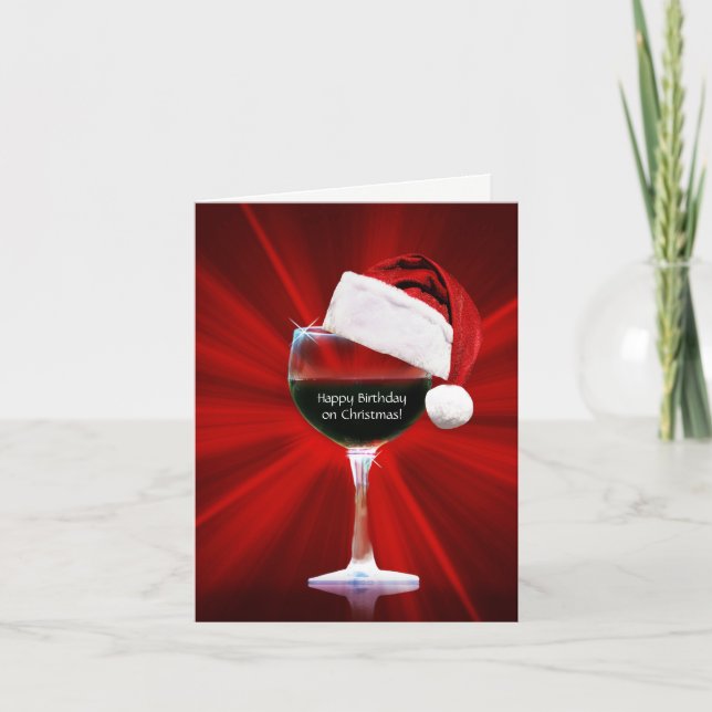 Christmas Birthday Funny Wine Themed Card (Front)