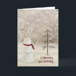 Christmas Birthday Holiday Card<br><div class="desc">Snowman with holiday gold star for birthday at Christmas time.</div>