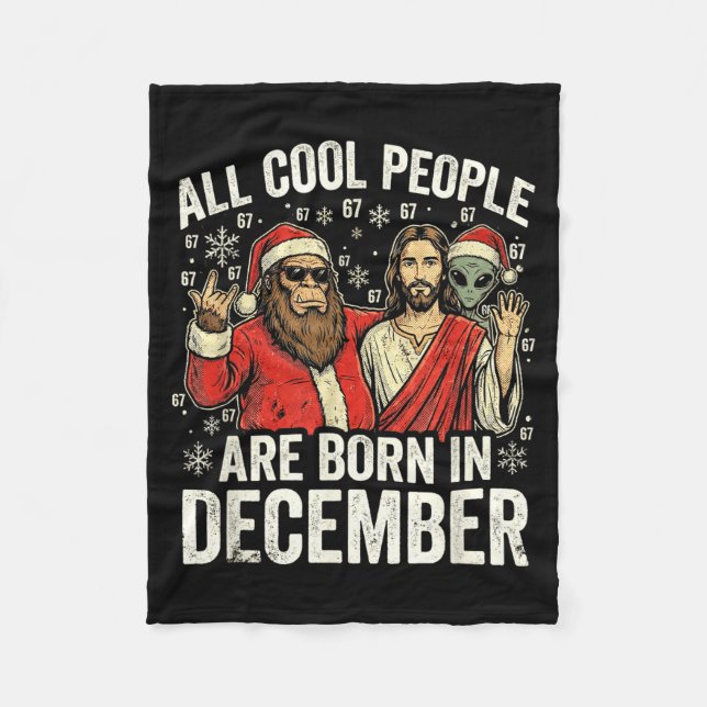 Christmas Birthday Humor Funny Jesus Born In Decem Fleece Blanket (Front)