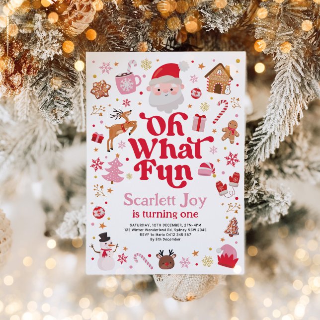 Christmas Birthday Oh What Fun Girl Birthday Party Invitation (Creator Uploaded)