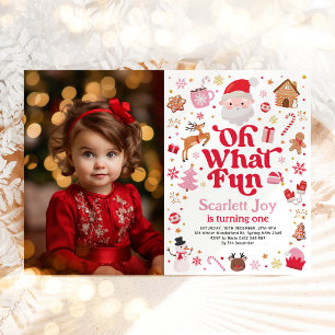 Christmas Birthday Oh What Fun Girl Birthday Photo Invitation