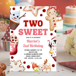 Christmas Birthday Party Pink Two Sweet  Invitation