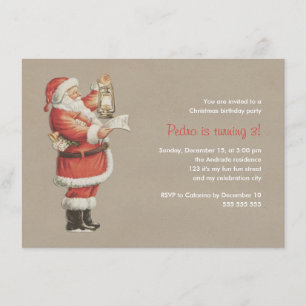 Christmas Birthday Party Vintage Santa 3rd Holiday Invitation