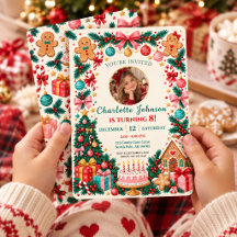 Christmas Birthday Photo Invitation Gingerbread
