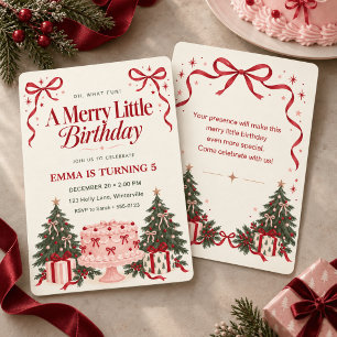 Christmas Birthday Pink Cake Bow Invitation