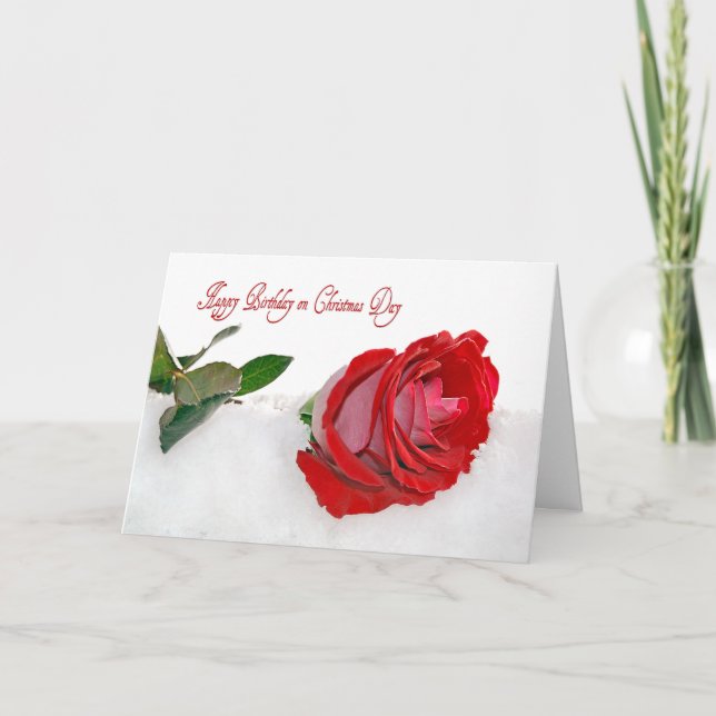 Christmas Birthday Rose Holiday Card (Front)