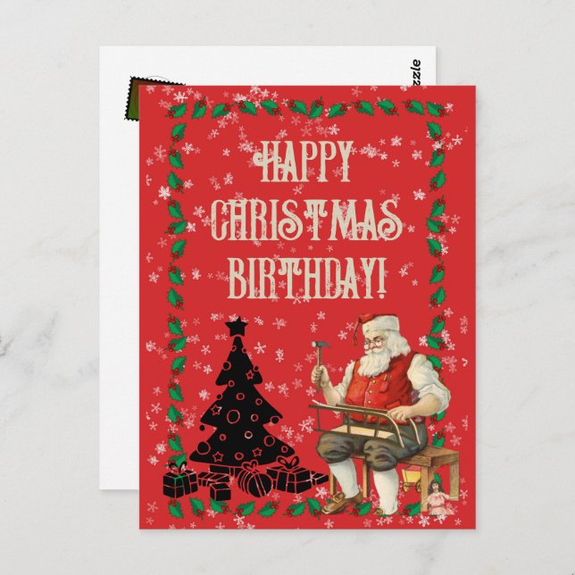 Christmas Birthday Santa Claus Black Tree |   Postcard (Front/Back)
