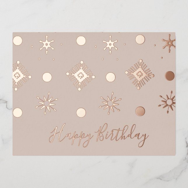 Christmas Birthday Snowflakes Blush Foil Holiday Postcard (Front)