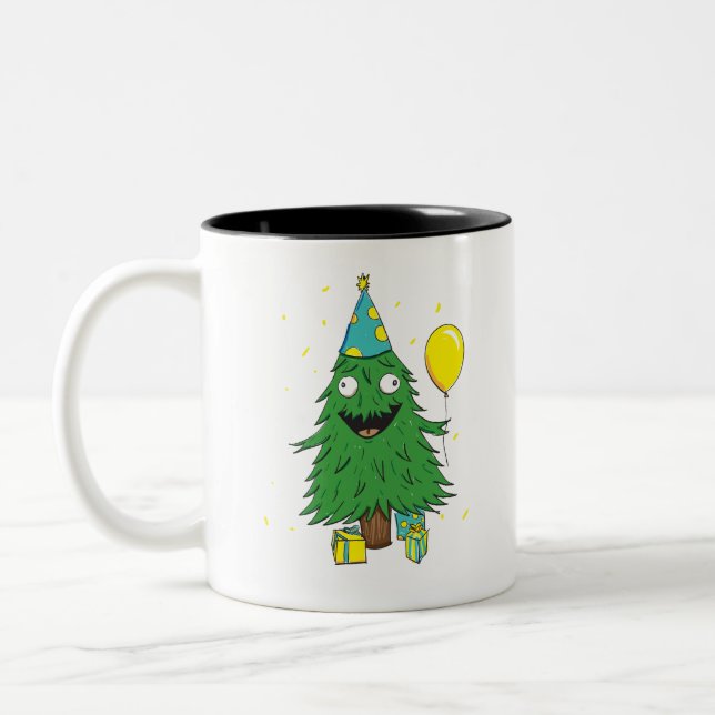 Christmas Birthday Tree Two-Tone Coffee Mug (Left)