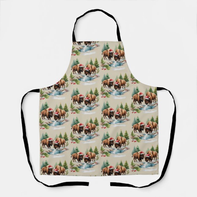 Christmas Bison Buffalo Animal Western Wildlife Apron (Front)