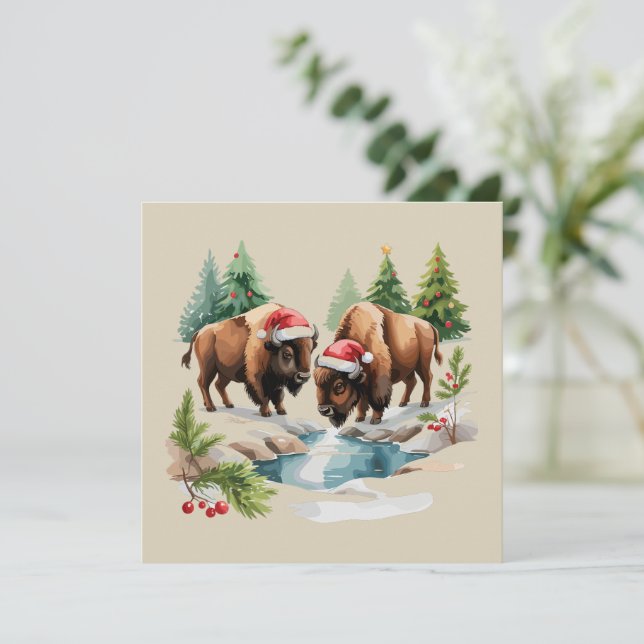 Christmas Bison Buffalo Animal Western Wildlife Holiday Card (Standing Front)